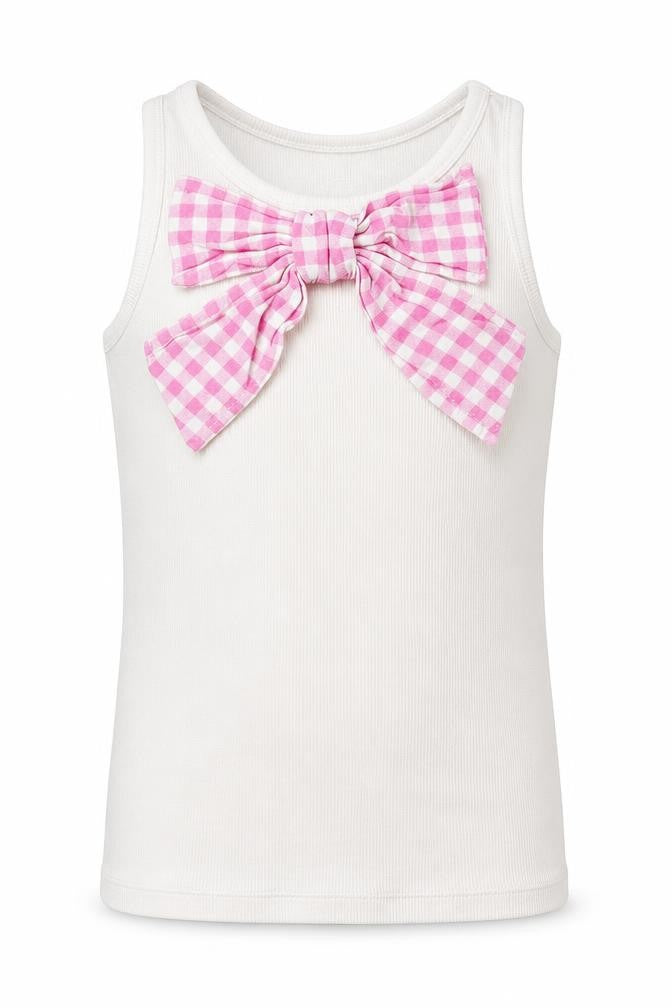Front view of Tu girls’ white cotton basic tank, size 7, years round neck pullover