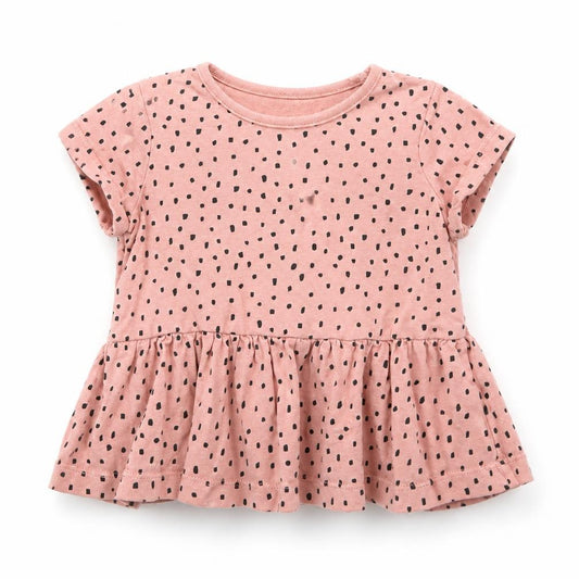 Front view of George girls’ pink polka dot cotton basic t-shirt, size 12-18, months crew neck - peplum