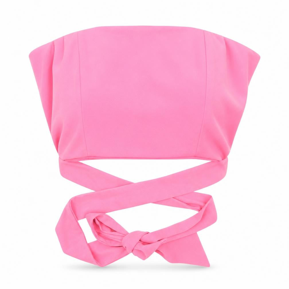 Front view of Vera & Lucy women’s pink polyester cropped blouse, size M, square neck