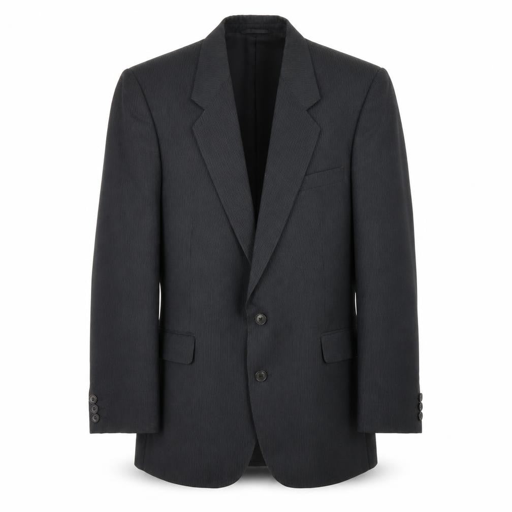 Front view of White International men’s black striped polyester jacket blazer, size 40