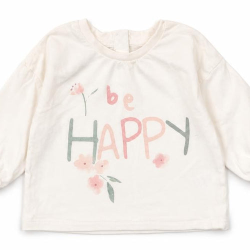 Matalan Girls White  100% Cotton Jersey T-Shirt Size 3-6 Months Round Neck Button - Be happy