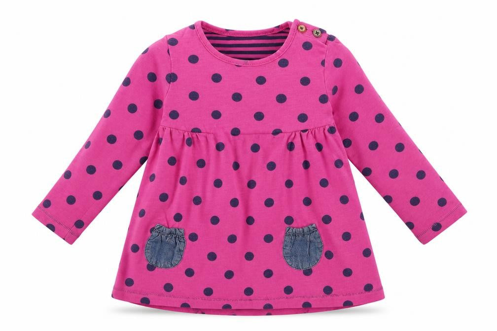 NEXT Girls Pink Polka Dot 100% Cotton Skater Dress  Size 12-18 Months  Round Neck Button