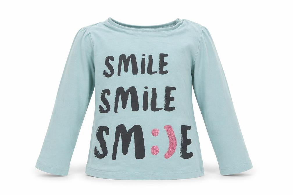 F&F Girls Blue  Cotton Jersey T-Shirt Size 12-18 Months Round Neck Snap - Smile