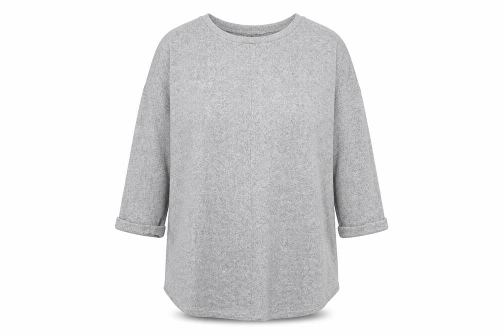 Front view of F&F women’s grey round neck polyester jumper, size UK 14