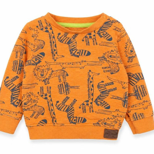 F&F Boys Orange  Cotton Pullover Jumper Size 6-9 Months  Pullover - Lion, Giraffe, Zebra, Crocodile