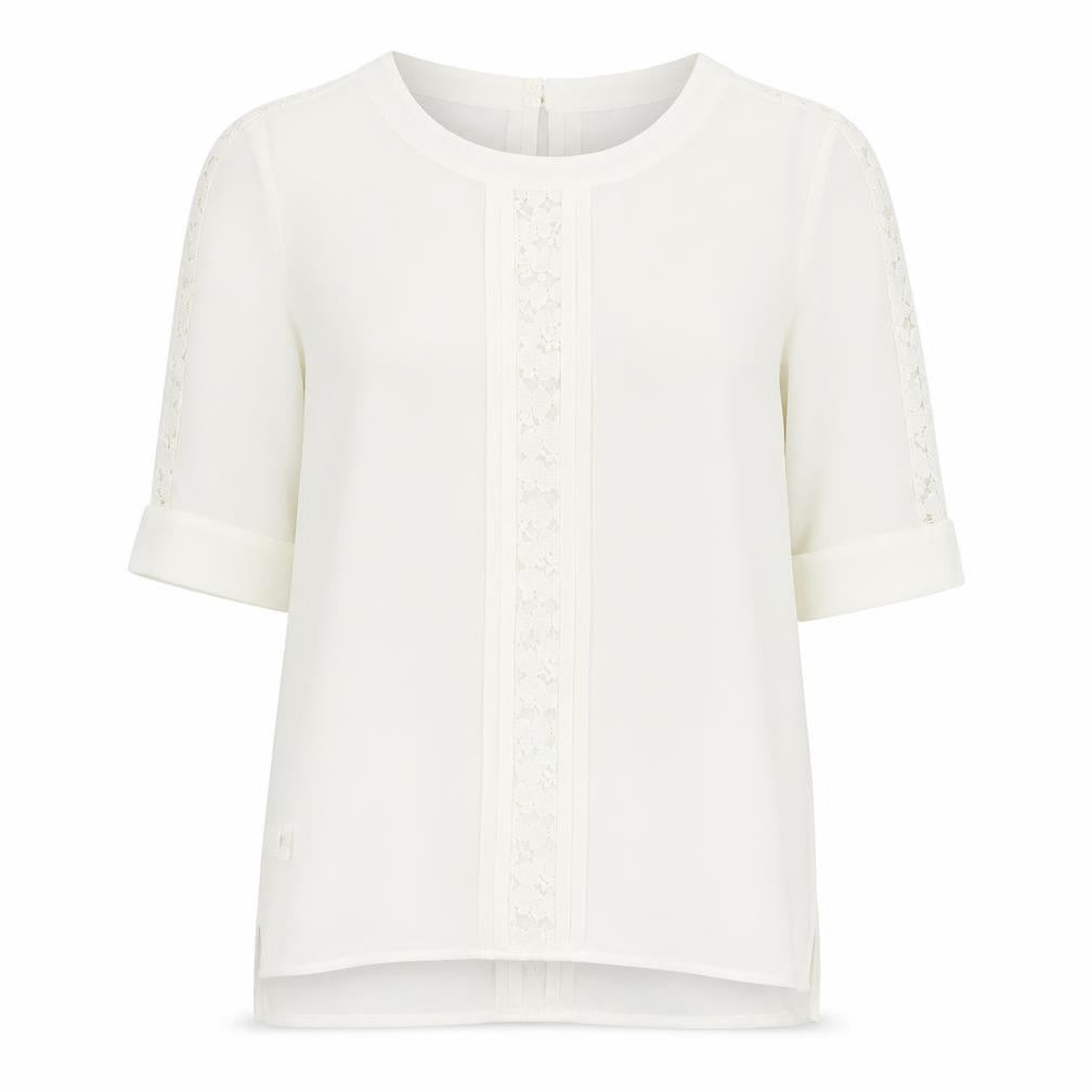 Front view of Next women’s ivory polyester tunic blouse, size UK 10, round neck