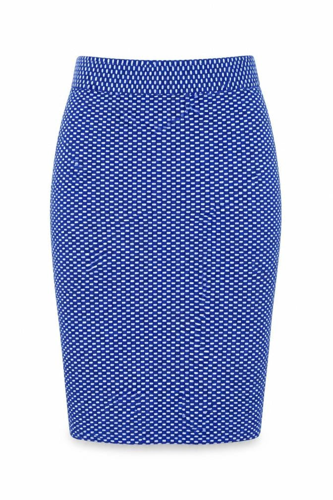 Front view of Dunnes women’s blue polyester straight & pencil skirt, size S