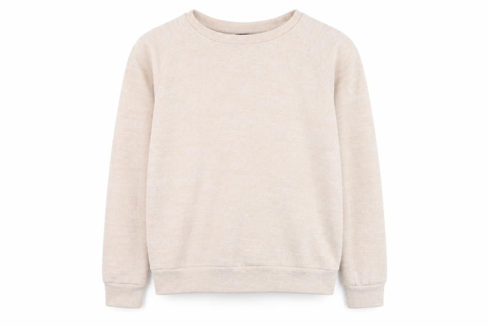 Front view of New Look girls’ beige round neck polyester jumper, size 12-13, years pullover