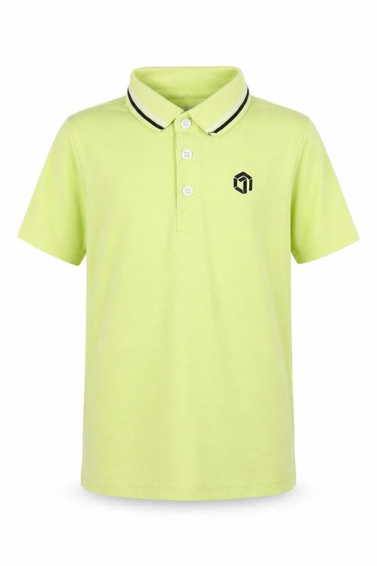 Front view of F&F boys’ gold cotton basic polo, size 5-6, years collared button