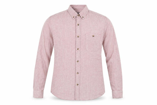 Front view of Topman men’s red cotton button-up, size S, collared button