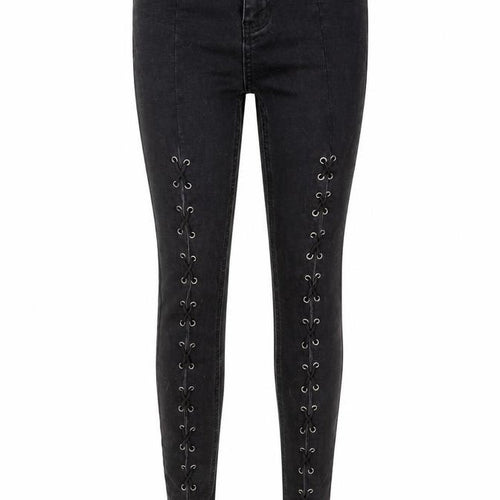 New Look Womens Black  Cotton Skinny Jeans Size 8 L28 in Regular Button - Tie up front Detail