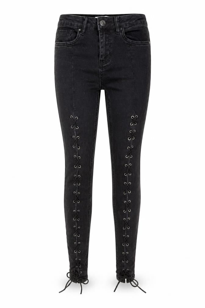 New Look Womens Black  Cotton Skinny Jeans Size 8 L28 in Regular Button - Tie up front Detail
