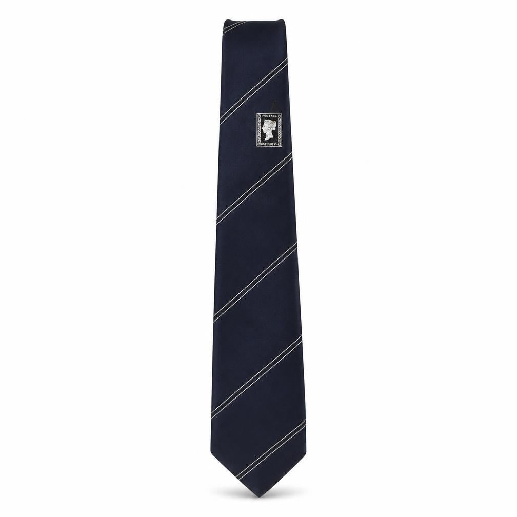 Front view of Interlogo London men’s blue striped polyester pointed tie one size
