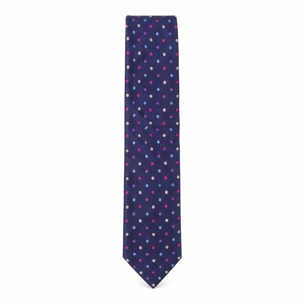Front view of Jonelle men’s multicoloured polka dot silk pointed tie one size