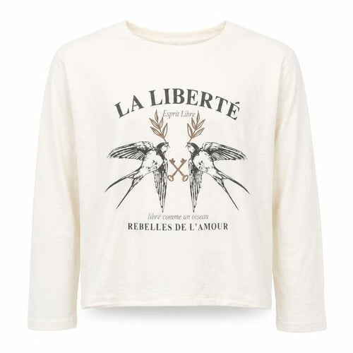 Dunnes Stores Girls Ivory  Cotton Pullover T-Shirt Size 10-11 Years Crew Neck Pullover - Birds