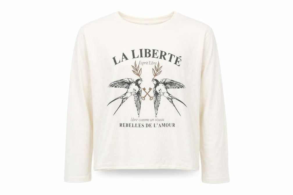 Dunnes Stores Girls Ivory  Cotton Pullover T-Shirt Size 10-11 Years Crew Neck Pullover - Birds