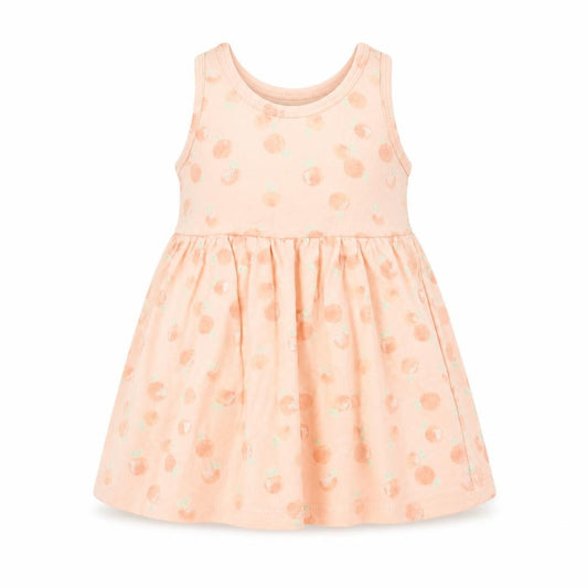 Front view of Primark Baby Pink Geometric Cotton Tank Dress, size 9-12, Months Crew Neck Pullover - Peach Print