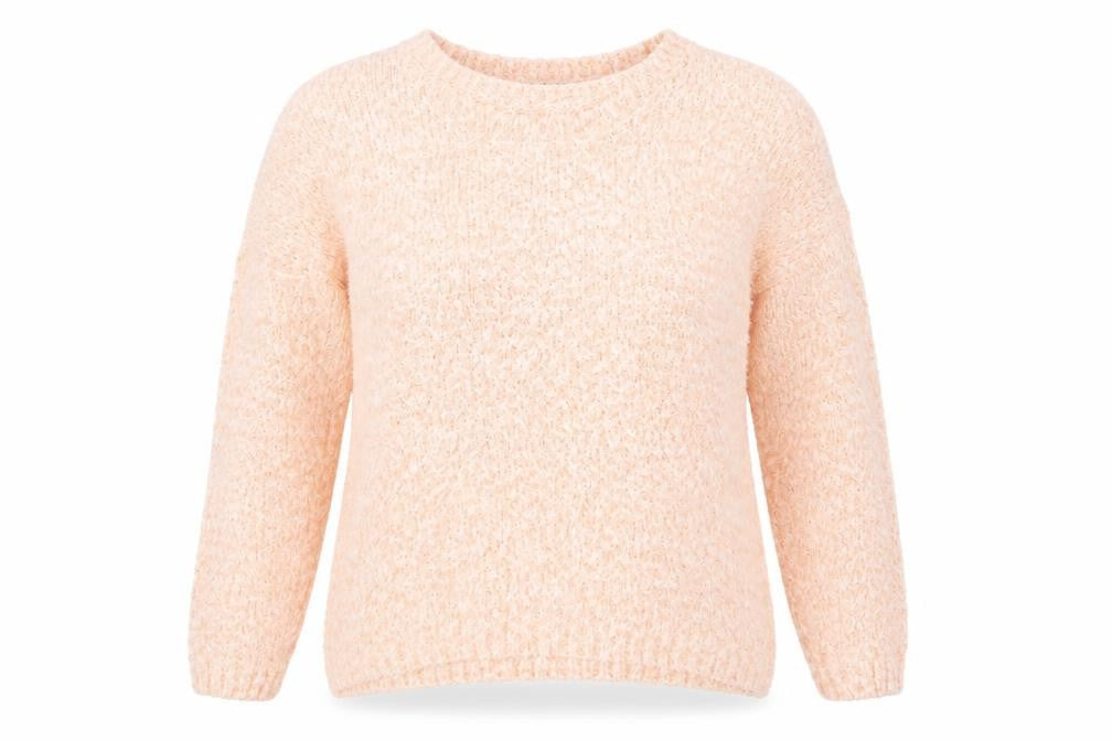 Front view of Atmosphere women’s orange crew neck polyester jumper, size UK 16