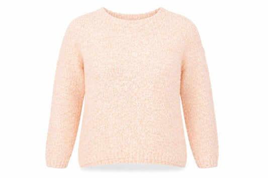 Front view of Atmosphere women’s orange crew neck polyester jumper, size UK 16