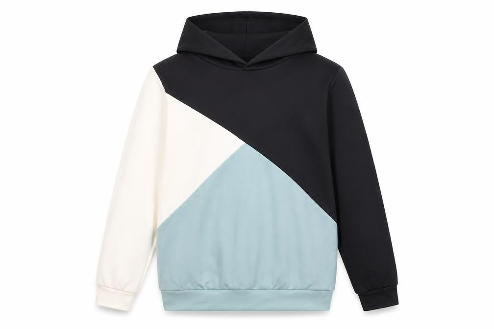Front view of SHEIN girls’ multicoloured colourblock polyester pullover hoodie, size 11-12, years pullover