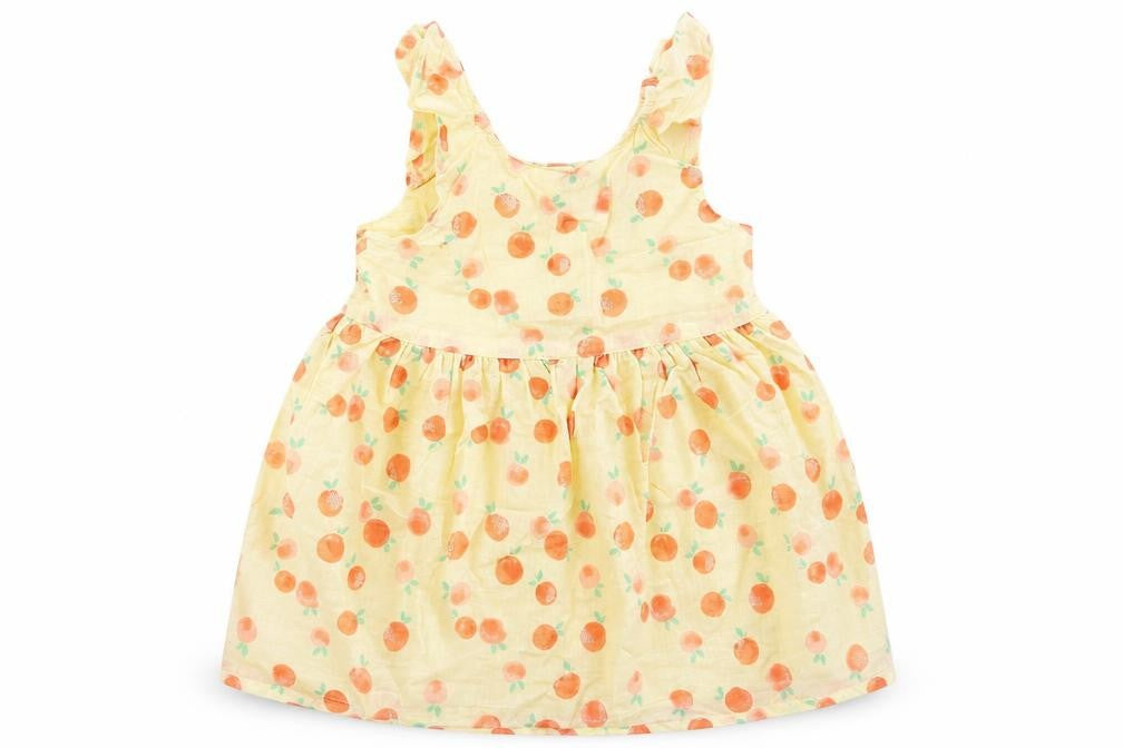Primark Baby Yellow Geometric Cotton Tank Dress  Size 9-12 Months  Scoop Neck Button - Peach Print