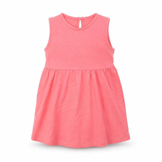 Front view of F&F Baby Pink Cotton Tank Dress, size 9-12, Months Crew Neck Button