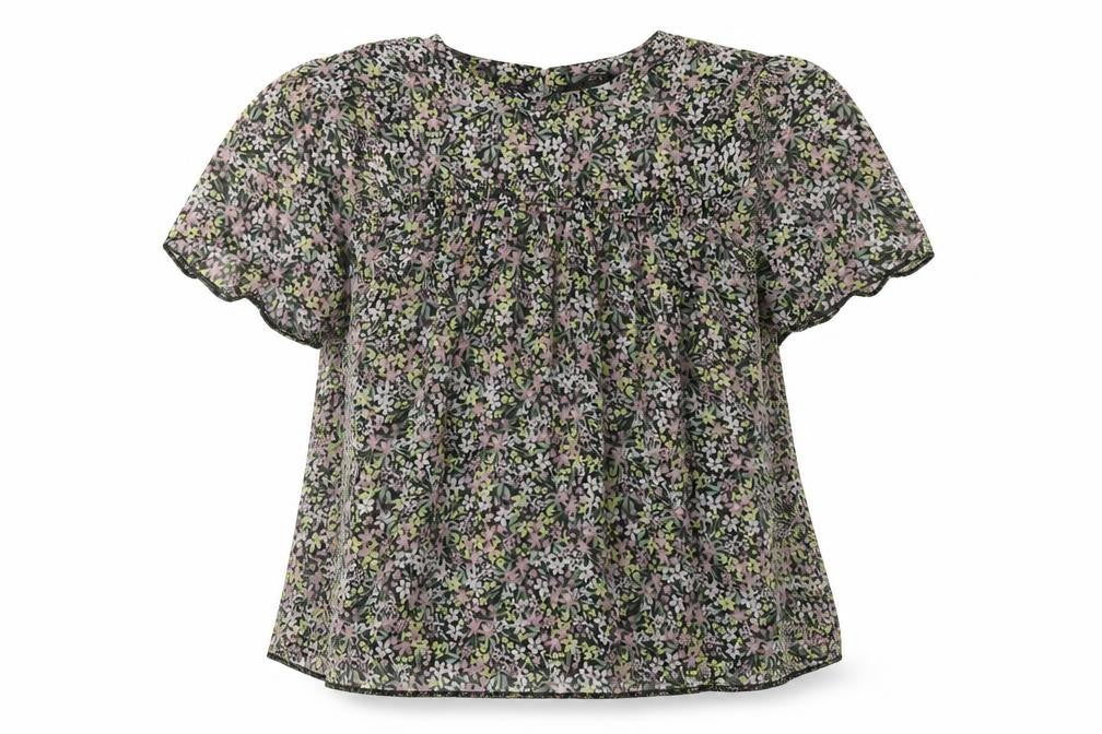Front view of George women’s black floral polyester basic t-shirt, size UK 8, round neck