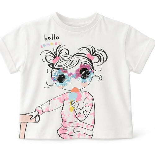 Matalan Girls White  Cotton Basic T-Shirt Size 9-12 Months Round Neck  - 'Hello Summer'