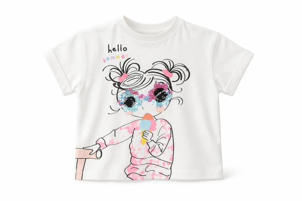 Matalan Girls White  Cotton Basic T-Shirt Size 9-12 Months Round Neck  - 'Hello Summer'