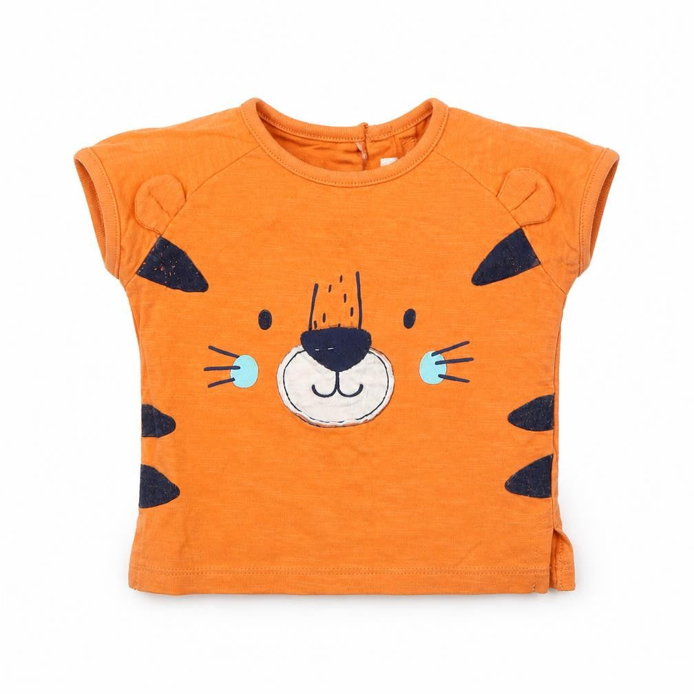 Dunnes Stores Boys Orange  Cotton Basic T-Shirt Size 3-6 Months Round Neck Snap - Tiger