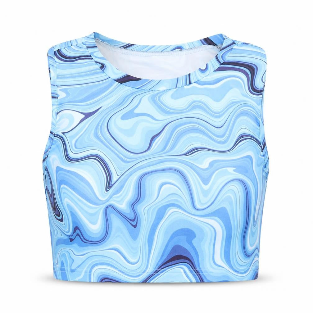 Front view of SHEIN women’s blue polyester cropped tank, size L, round neck - tie dye