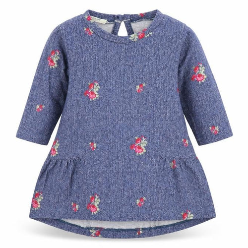 United Colors of Benetton Girls Blue Geometric 100% Cotton Skater Dress  Size 0-3 Months  Round Neck Pullover