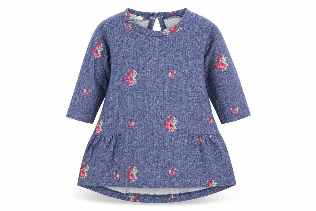 United Colors of Benetton Girls Blue Geometric 100% Cotton Skater Dress  Size 0-3 Months  Round Neck Pullover