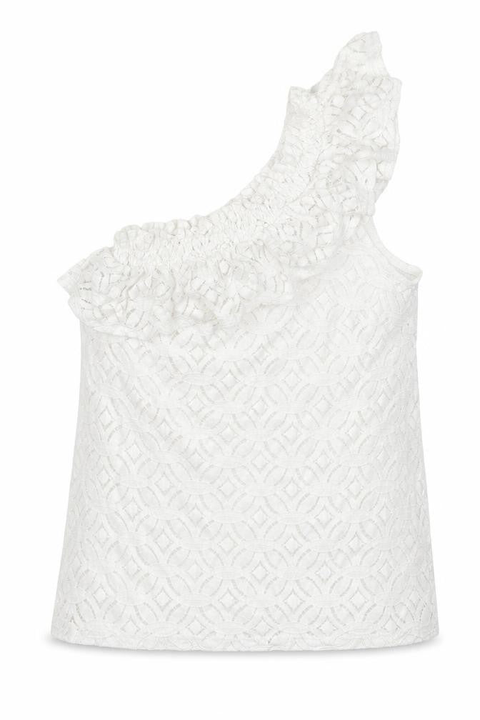 Front view of H&M women’s white cotton basic tank, size XS, one shoulder