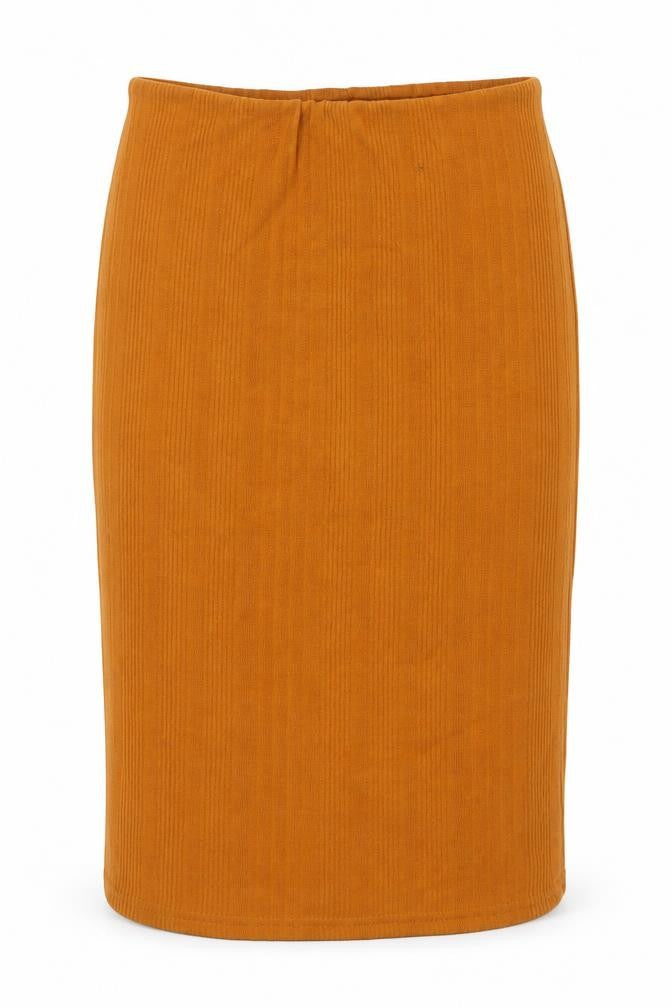Front view of Primark women’s yellow polyester straight & pencil skirt, size UK 12