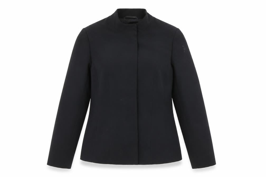 Front view of Per Una women’s black jacket, size UK 10, button