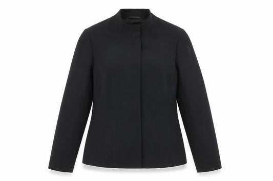 Front view of Per Una women’s black jacket, size UK 10, button