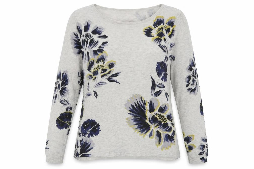 Front view of Marks & Spencer women’s multicoloured round neck floral viscose jumper, size UK 12