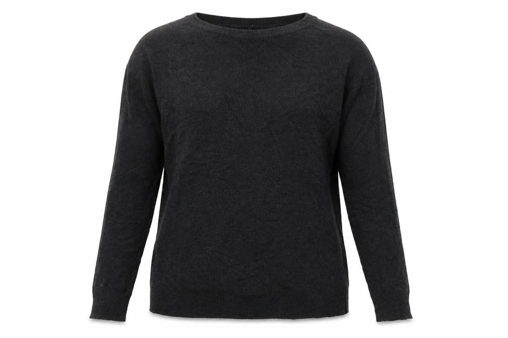 Front view of Atmosphere women’s grey round neck viscose jumper, size UK 8