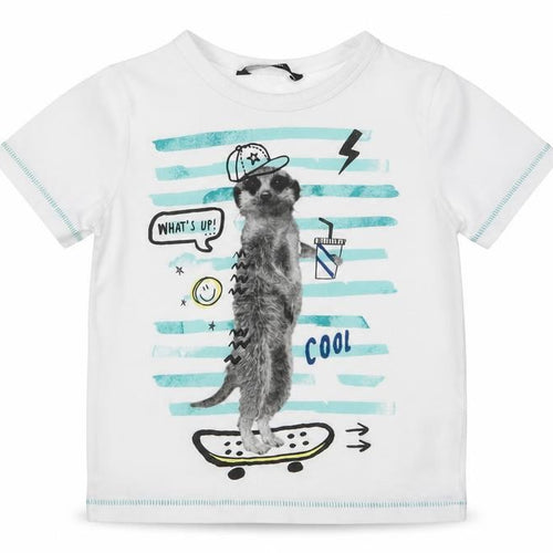 George Girls White  Cotton Basic T-Shirt Size 2-3 Years Crew Neck Pullover - Meerkat