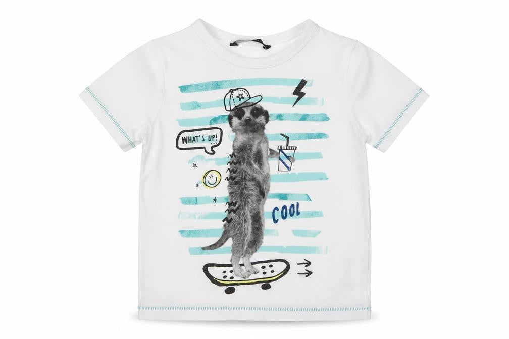George Girls White  Cotton Basic T-Shirt Size 2-3 Years Crew Neck Pullover - Meerkat