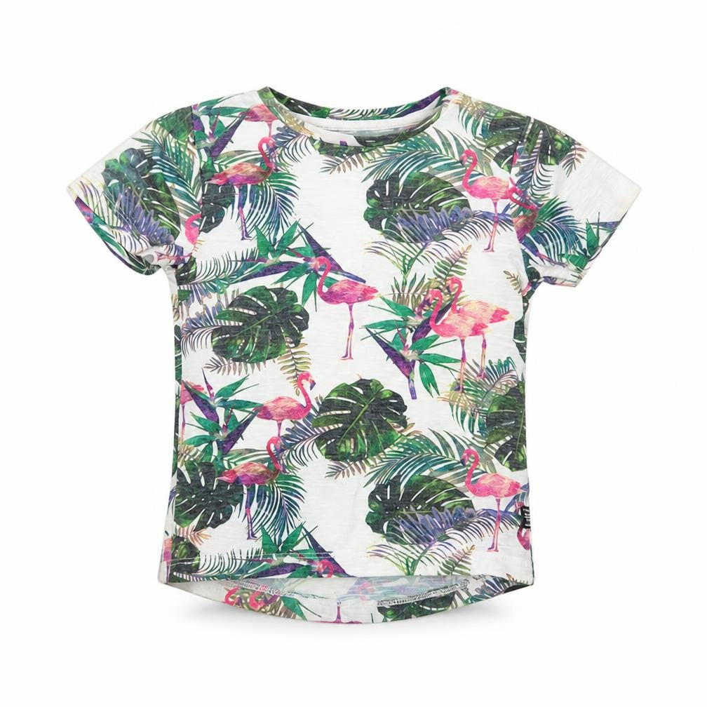 Primark Girls White Floral Polyester Pullover T-Shirt Size 2-3 Years Crew Neck Pullover - Flamingoes