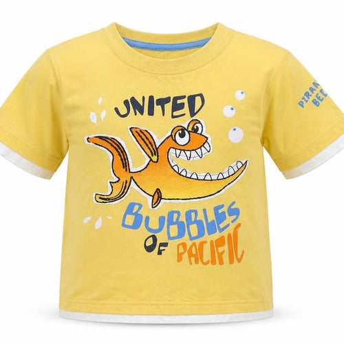 Dunnes Stores Boys Yellow  Cotton Basic T-Shirt Size 3-4 Years Round Neck  - Fish