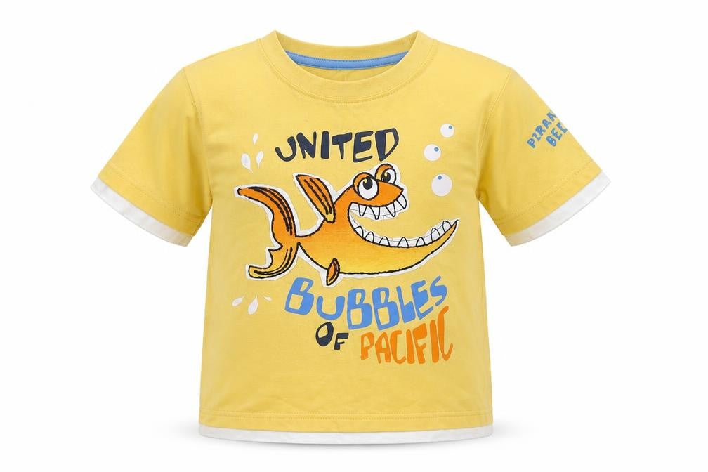 Dunnes Stores Boys Yellow  Cotton Basic T-Shirt Size 3-4 Years Round Neck  - Fish