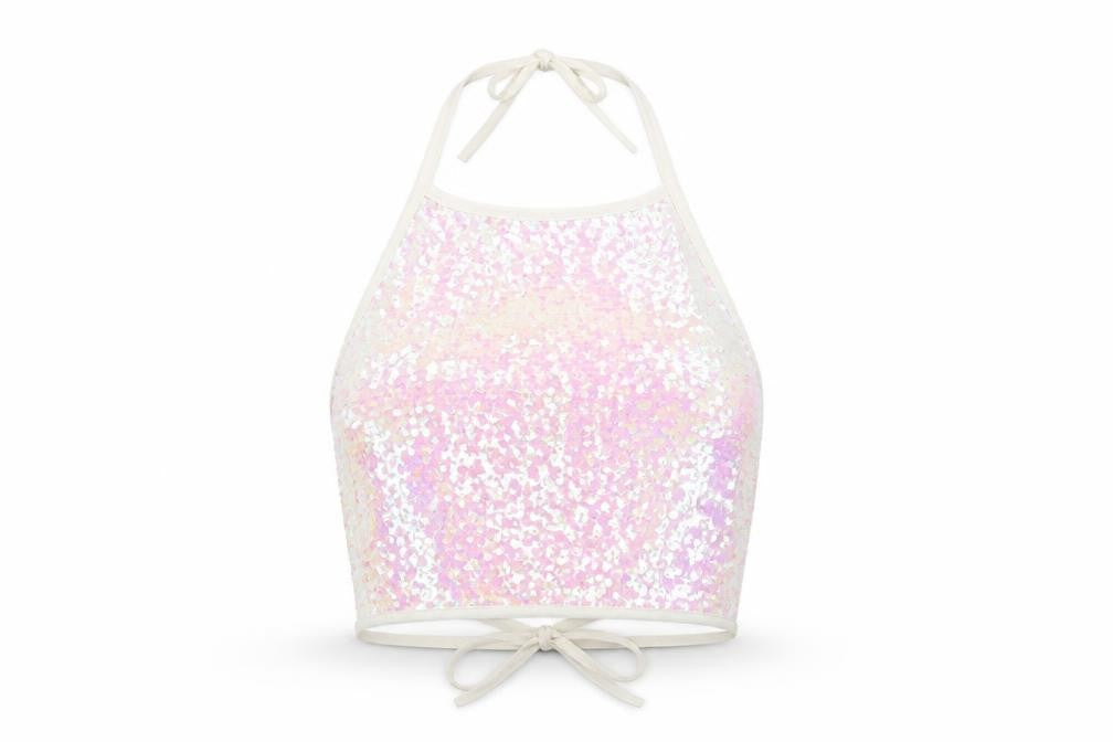 Front view of PRETTYLITTLETHING women’s white polyester basic tank, size UK 8, round neck