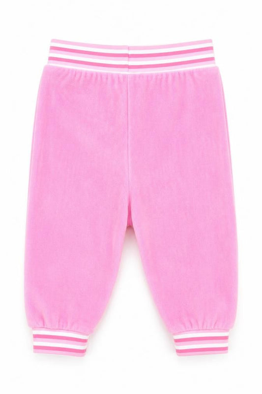 Front view of Dunnes Baby Pink Cotton Jogger Trousers, size 6-9, Months Pullover