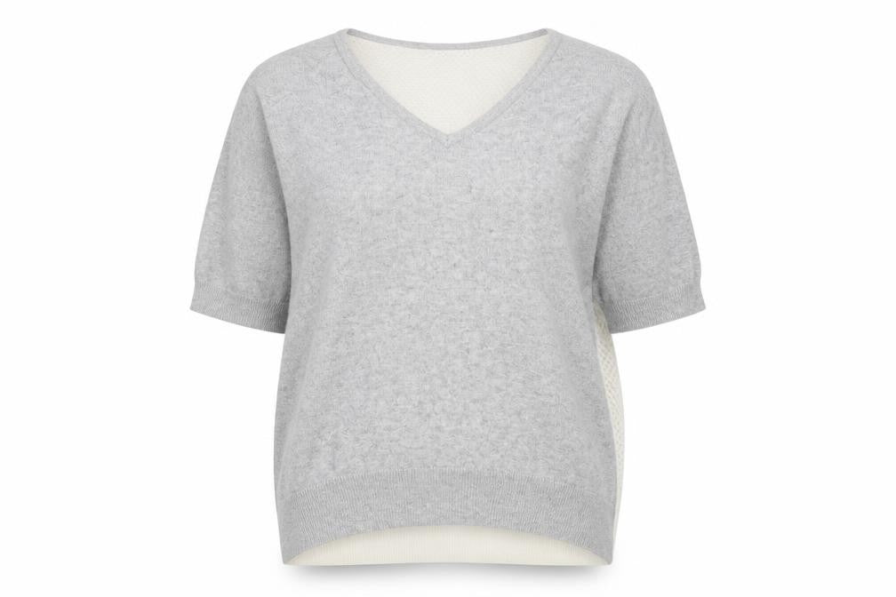 Front view of Topshop women’s grey v-neck viscose jumper, size UK 12