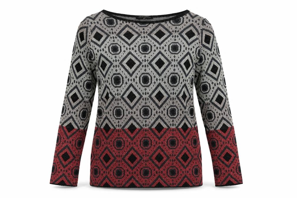 Front view of Rinascimento women’s multicoloured geometric viscose basic t-shirt, size M, crew neck