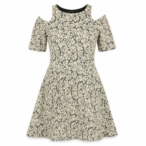 Topshop Womens Ivory Floral Cotton Fit & Flare  Size 12  Crew Neck Pullover - Cold Shoulder