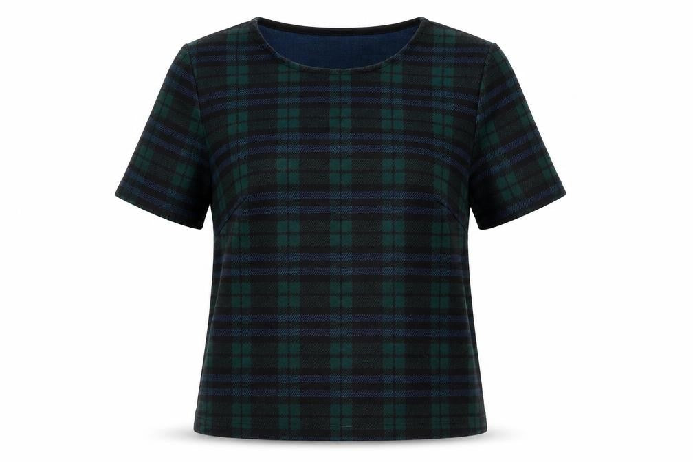 Front view of New Look women’s green plaid polyester pullover sweatshirt, size UK 8, pullover